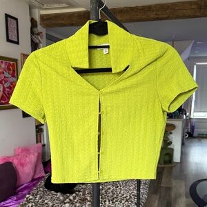 Lime Green Women's Cropped Button-Up Cardigan